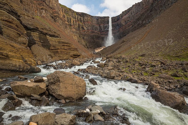 Hengifoss waterfall is located in Hengifossá in Fljótsdalshreppur, East Iceland. With 128 meters it is the third highest waterfall in Iceland
