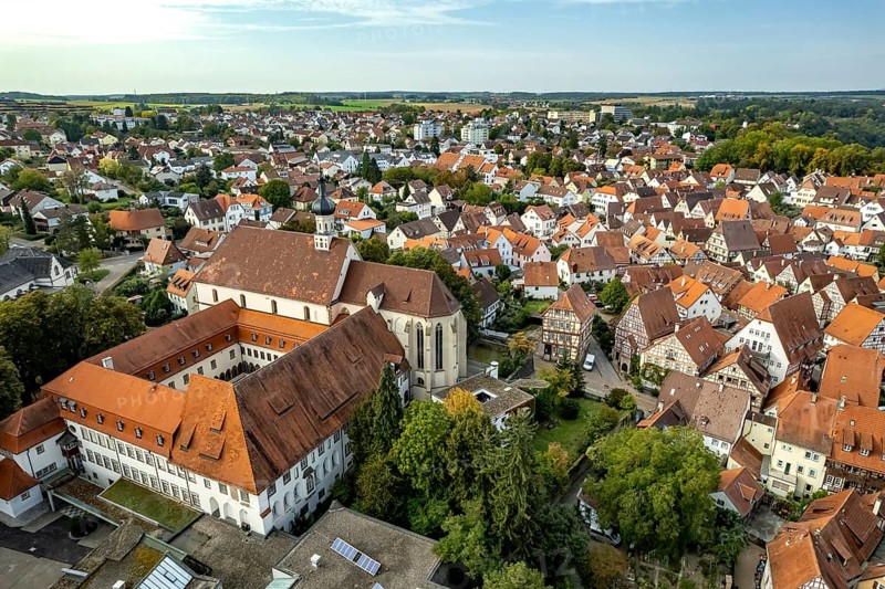 Town view of Bad Wimpfen and the Dominican Church seen from the air, Kraichgau, Baden-Württemberg, Germany, Europe