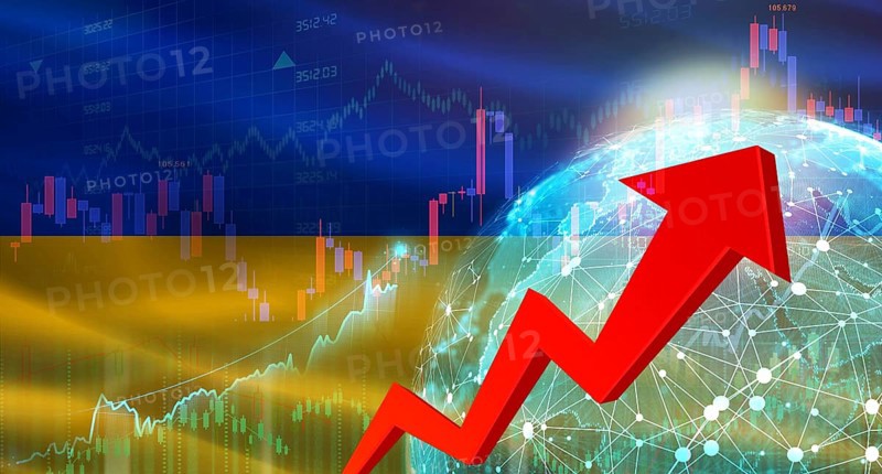 Global financial growth with Ukraine flag. Financial growth with Ukraine flag on economic background