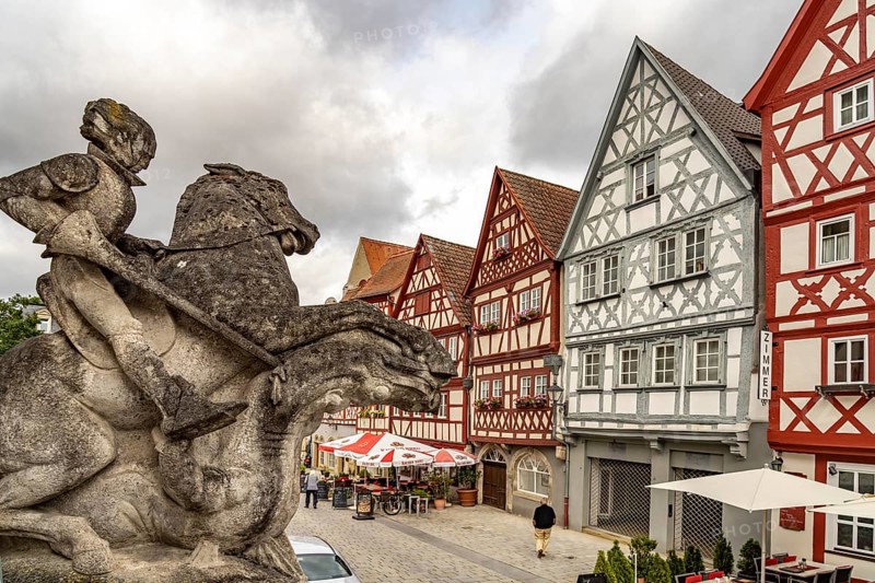 Half-timbered houses in the old town centre of Ochsenfurt, Lower Franconia, Bavaria, Germany, Europe