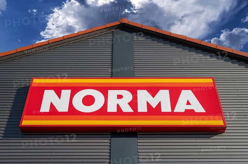 Logo of the discounter on a Norma branch, Bavaria, Germany, Europe