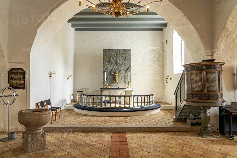 Interior of Selde Church in Selde, Roslev, Skive, Denmark, Europe