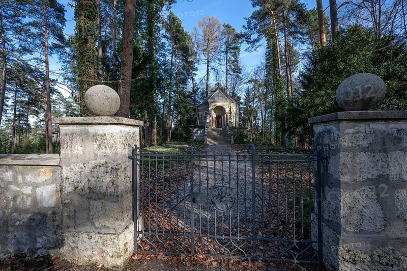 Entrance to the mausoleum of the Tucher family, Simmelsdorf, Middle Franconia, Bavaria, Germany, Europe