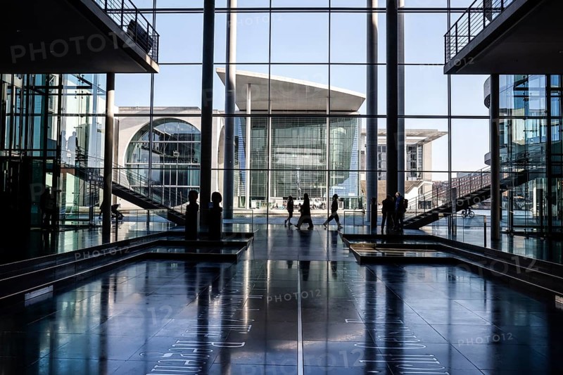 View from the Paul Löbe House to the Marie-Elisabeth Lüders House, both parliament buildings belong to the German Bundestag, Berlin, 11 February 2025, Berlin, Berlin, Germany, Europe