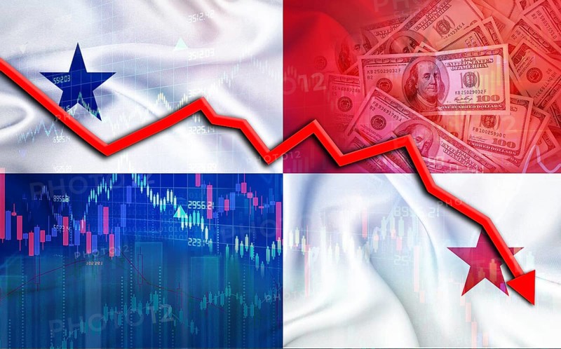 Financial fall of Panama on economy market. Panama financial crisis on economic graph
