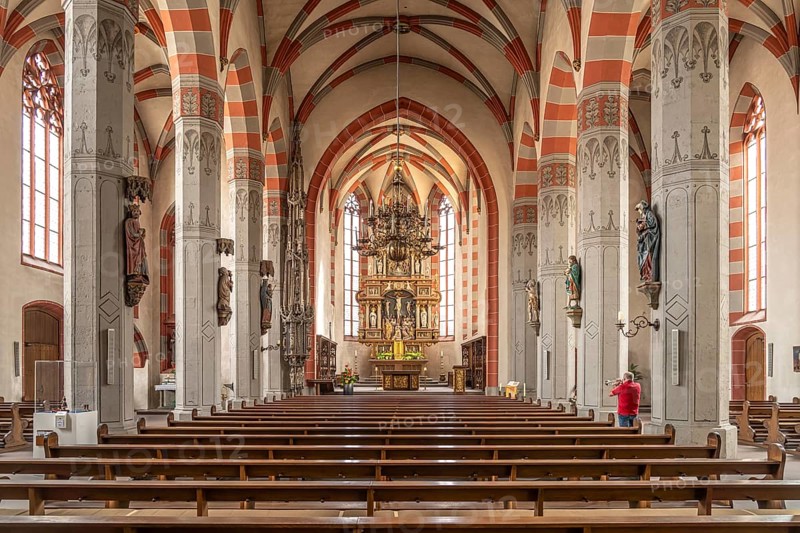 Interior of the Roman Catholic parish church of St Andrew in Ochsenfurt, Lower Franconia, Bavaria, Germany, Europe