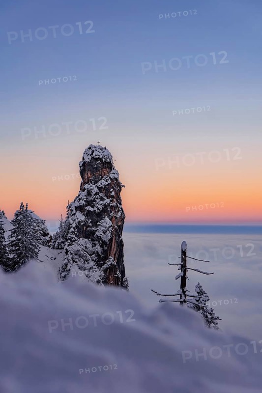 Sunrise snow tour on the Tegelberg in the Allgäu in Bavaria. Winter Wonder Land, Germany, Europe