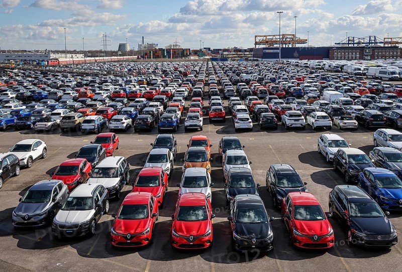 Duisburg, North Rhine-Westphalia, Germany, new cars, transhipment centre, car terminal in Duisburg port, Europe