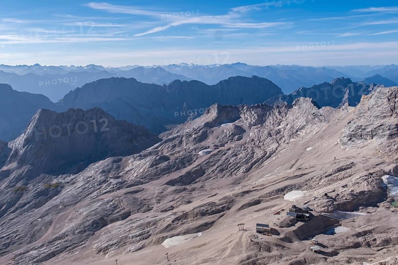 View from the Zugspitze to the Zugspitzplatt, Wetterstein range, Upper Bavaria, Bavaria, Germany, Europe