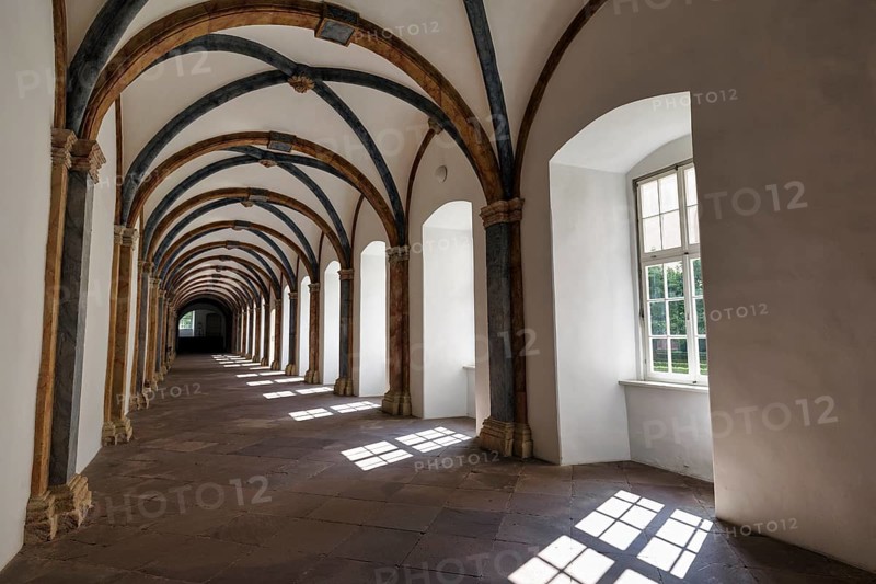 Cloister, former abbey and Corvey Castle, The Carolingian westwork and the Civitas Corvey, interior view, Höxter, Germany, Europe