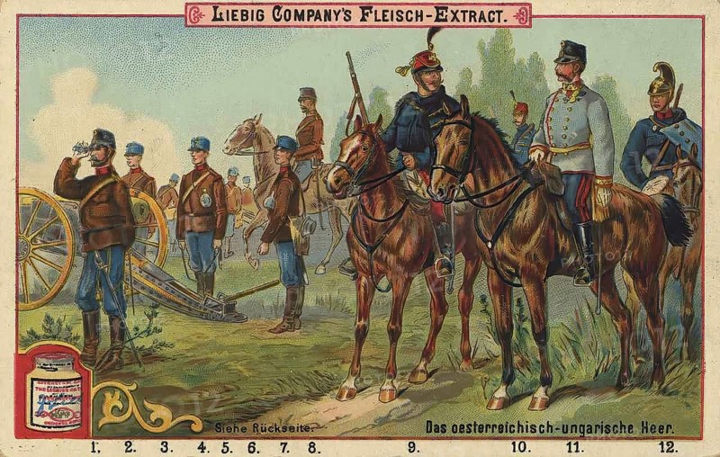 Picture series The Austro-Hungarian Army, Liebig picture, digitally restored reproduction of a collector's picture from around 1900, public domain, exact date unknown, Austro-Hungarian cavalry with elegantly uniformed hussars and horses in action