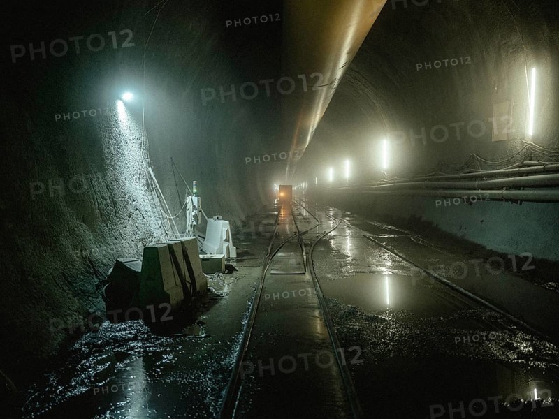 Ventilation hoses and rails in construction lot H53, Brenner Base Tunnel, Tyrol, Austria, Europe