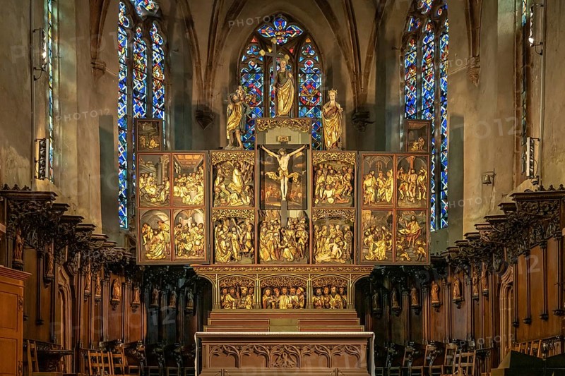 Altar of the Church of the Holy Cross Invention-de-la-Sainte-Croix in Kaysersberg, Alsace, France, Europe