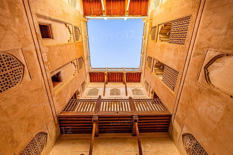 Inner courtyard of the Jabrin palace fortress, view upwards, Jabrin, near the town of Bahla, Arabian Peninsula, Sultanate of Oman