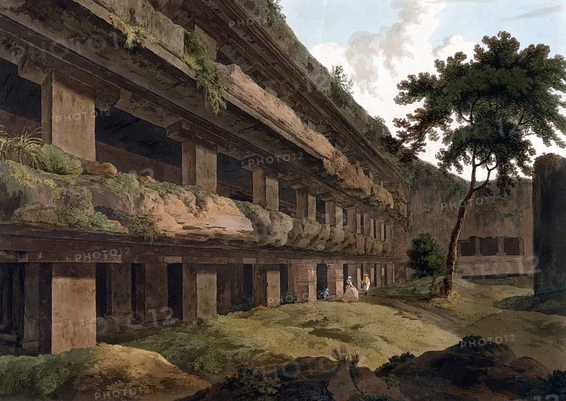 Tintali, Tin-Tali, Hindu Kailasa temple of Ellora in the state of Maharashtra is the largest rock-cut temple in India carved out of a natural rock outcrop, ca 1880, digitally enhanced reproduction of a 19th century model