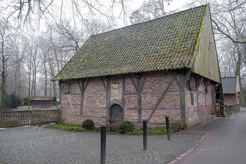 Historic Haarmühle, watermill from 1619, Ahaus-Alstätte, Münsterland, North Rhine-Westphalia, Germany, Europe