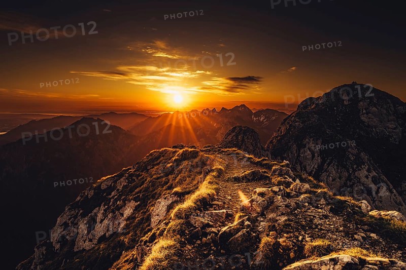 Sunrise hiking tour on the Säuling in the Allgäu in Bavaria, Germany, Europe