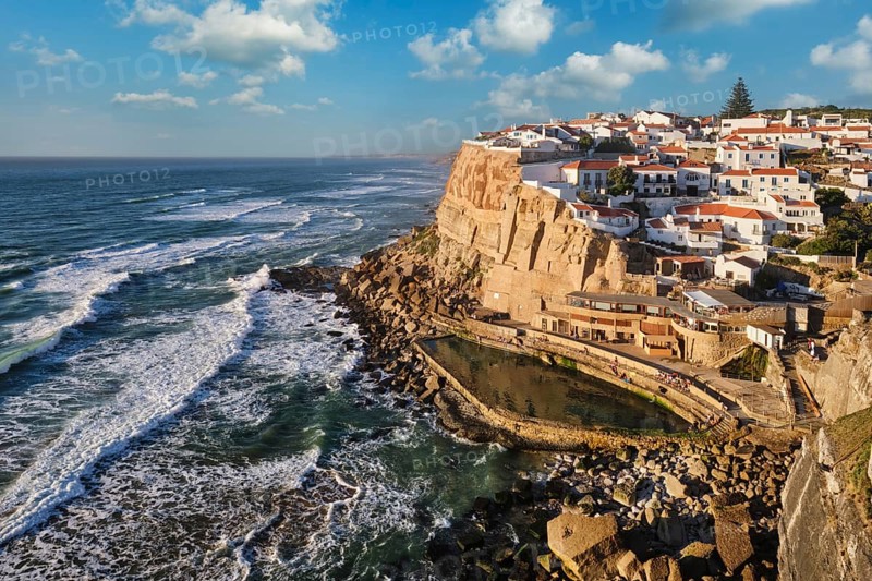 Scenic view of the seaside Azenhas do Mar fishing village on cliff on Atlantic ocean coast, Portugal, Europe