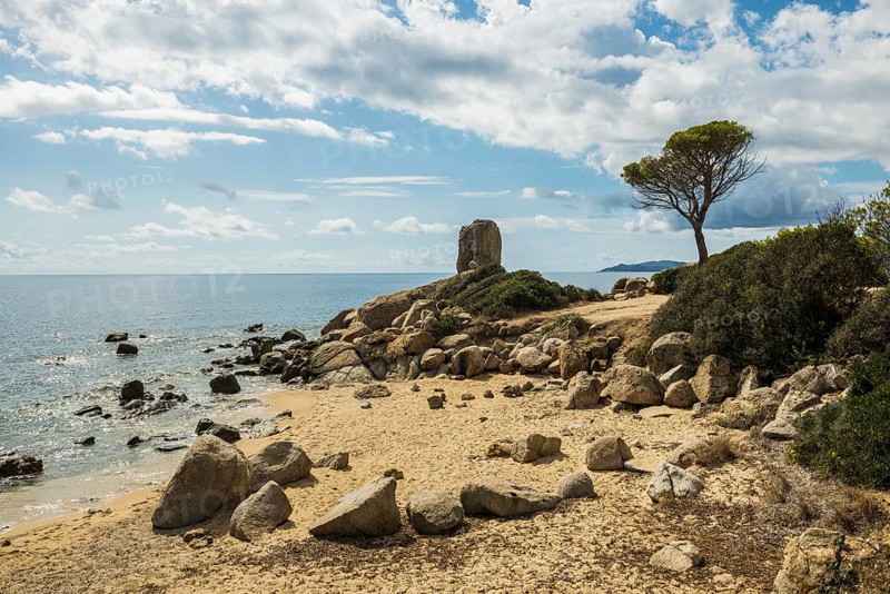 Picturesque beach with rocks, Spiaggia di Perda S'Acchiloni, Capo Ferrato, Muravera, Province of Cagliari, Sardinia, Italy, Europe