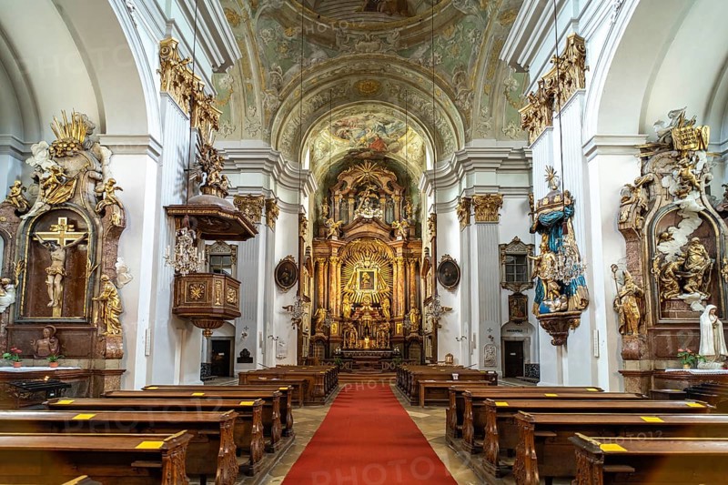Interior of the baroque parish church Mariahilfer Kirche in Vienna, Austria, Europe