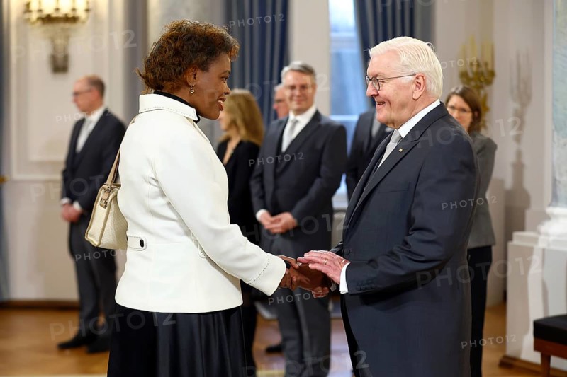 Stella Mokaya Orina Kenya is received by Frank-Walter Steinmeier (President of the Federal Republic of Germany) in front of the Federal President's New Year's Reception at Bellevue Palace, Berlin 14 January 2025