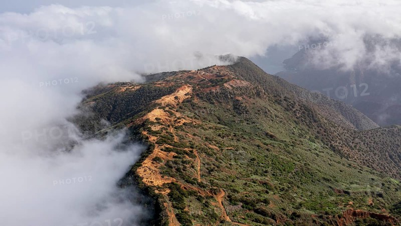 Aerial view, fog and typical landscape, La Gomera, Canary Islands, Spain, Europe