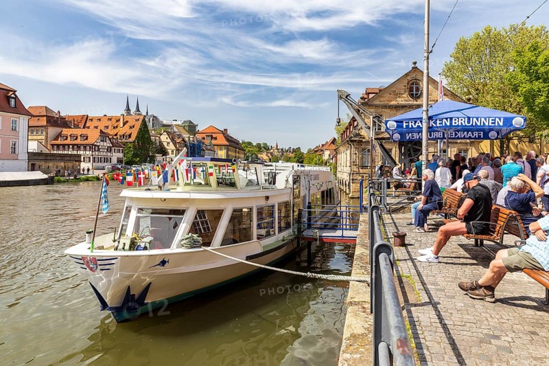 Mooring at the old lorry crane in the old town of Bamberg, Bavaria, Germany, Europe