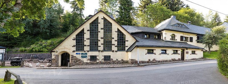 Visitor mine Vereinigt Zwitterfeld in Zinnwald, exterior view with mine forge and mine house, Erzgebirge, Saxony, Germany, Europe
