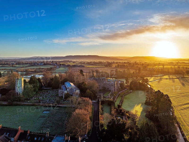 Berkeley Castle from a drone, Berkeley, Cotswolds, Gloucestershire, England, United Kingdom, Europe