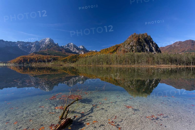 Autumn mood at lake Almsee, Grünau, Austria, Totes Gebirge, Europe