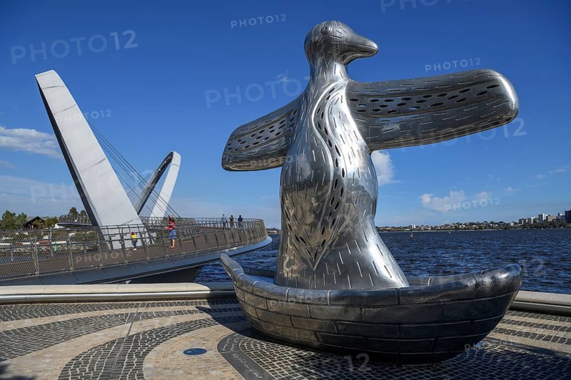 Aluminium sculpture First Contact by Laurel Nannup, Elisabeth Quay, Port, Perth, State of Western Australia, Australia, Oceania