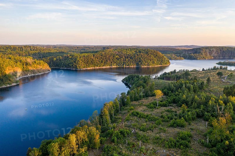 Reservoir of the Rappbode dam in the evening, Oberharz am Brocken, Harz, Saxony-Anhalt, Germany, Europe