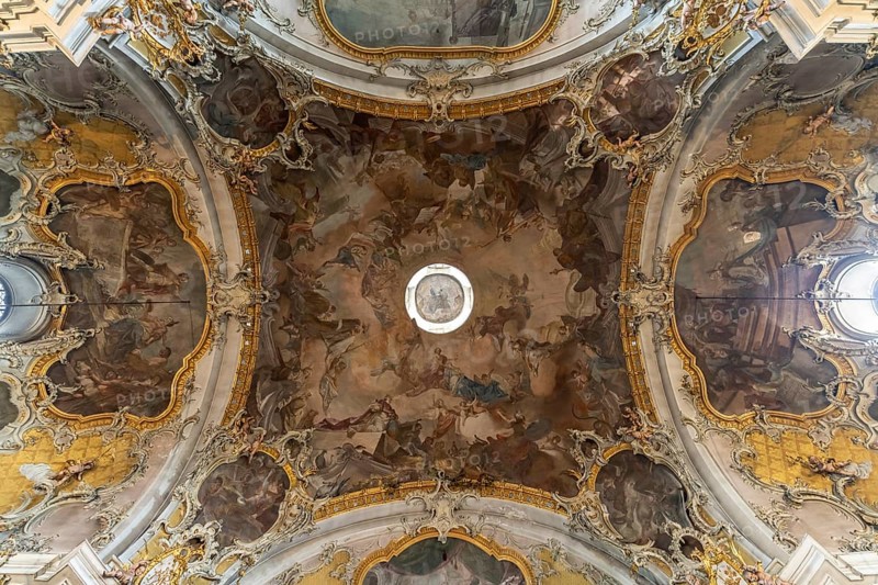 Ceiling fresco in the interior of the pilgrimage church of the Visitation of the Virgin Mary / Käppele on the Nikolausberg, Würzburg, Lower Franconia, Bavaria, Germany, Europe