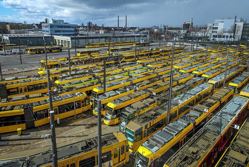 Essen, North Rhine-Westphalia, Germany, Trams at Ruhrbahn depot, Verdi and EVG warning strike, Europe