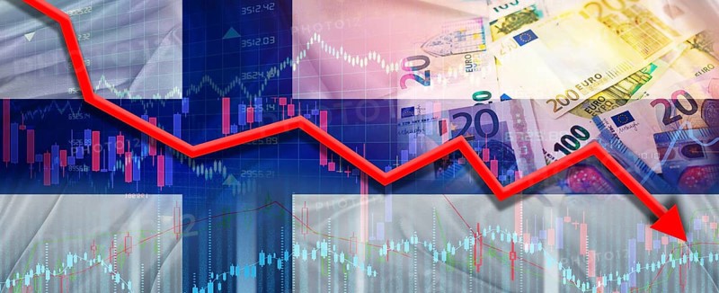 Finland financial crisis on economic graph. Financial fall of Finland on economy market