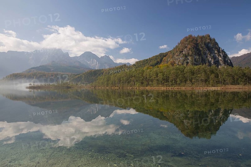 Autumn mood at lake Almsee, Grünau, Austria, Totes Gebirge, Europe