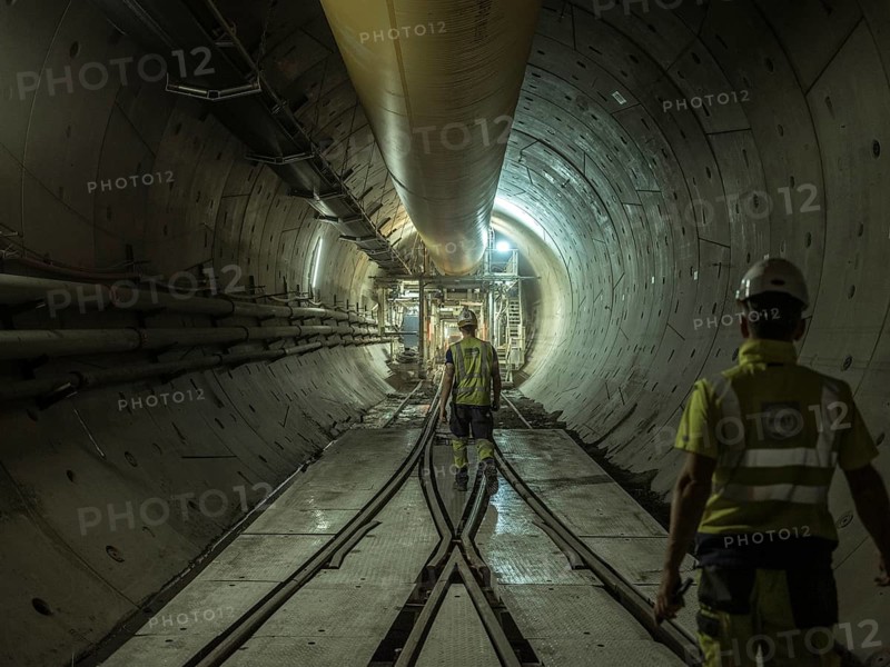 Workers in a tunnel section, construction lot H53 in the Brenner Base Tunnel, Tyrol, Austria, Europe