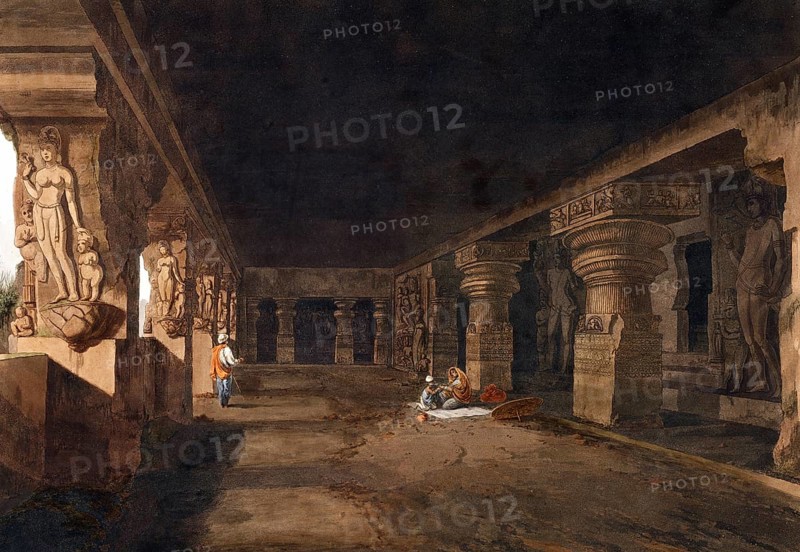 In the Ellora complex, Rameswara is one of the largest temples built in the later sixth century, India, ca 1880, digitally enhanced reproduction of a 19th-century model, Asia