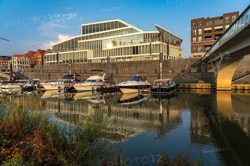 Maasboulevard and city harbour in Venlo, Netherlands