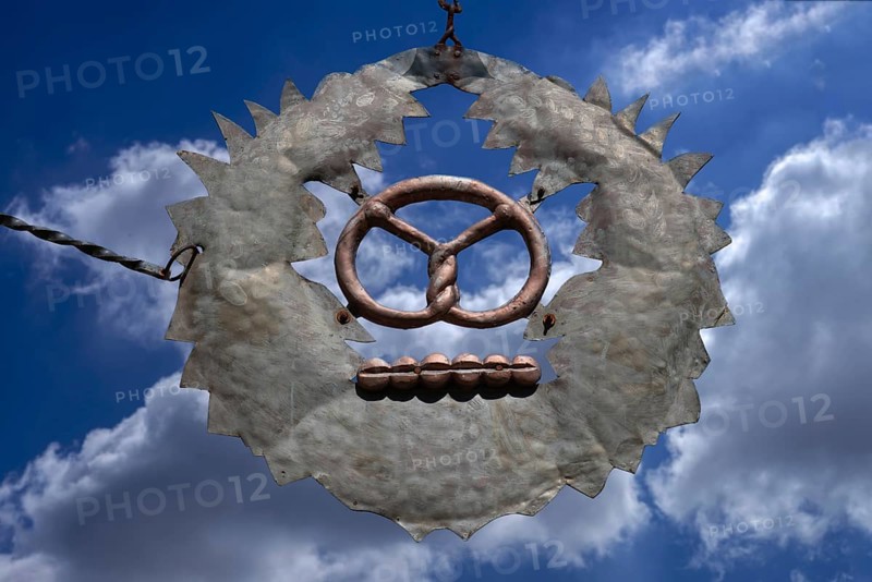 Nose sign of a café against a cloudy sky, Egloffstein, Upper Franconia, Bavaria, Germany, Europe