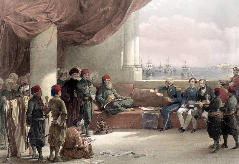 Interview with the Viceroy of Egypt, in his palace in Alexandria on 12 May 1839, Egypt, around 1850, Historical, digitally restored reproduction from a 19th century original, exact date of recording unknown, Africa