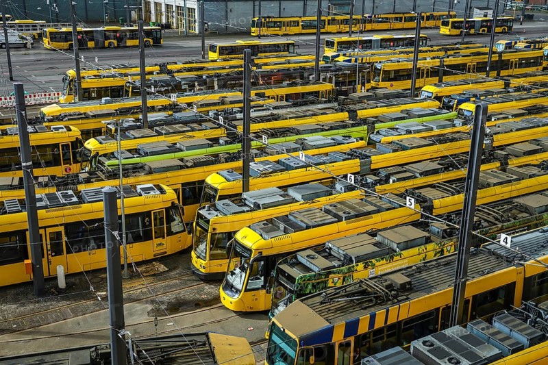 Essen, North Rhine-Westphalia, Germany, Trams at Ruhrbahn depot, Verdi and EVG warning strike, Europe