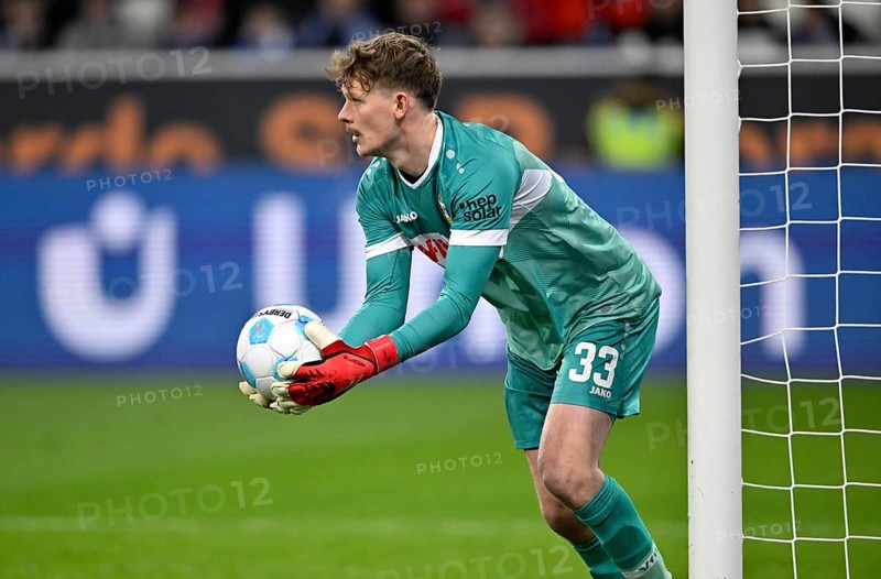 Goalkeeper Alexander Nübel VfB Stuttgart (33) Action PreZero Arena, Sinsheim, Baden-Württemberg, Germany, Europe