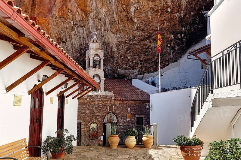 Greek Orthodox Monastery of Elona, Moni Elonis on the cliffs, Parnon Mountains, Arcadia, Peloponnese, Greece, Europe