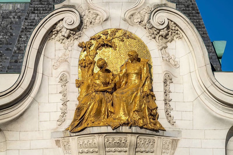 Depiction of Austria by Paul Gasq and France by François Sicard at the Art Nouveau Palais of the French Embassy in Vienna, Austria, Europe