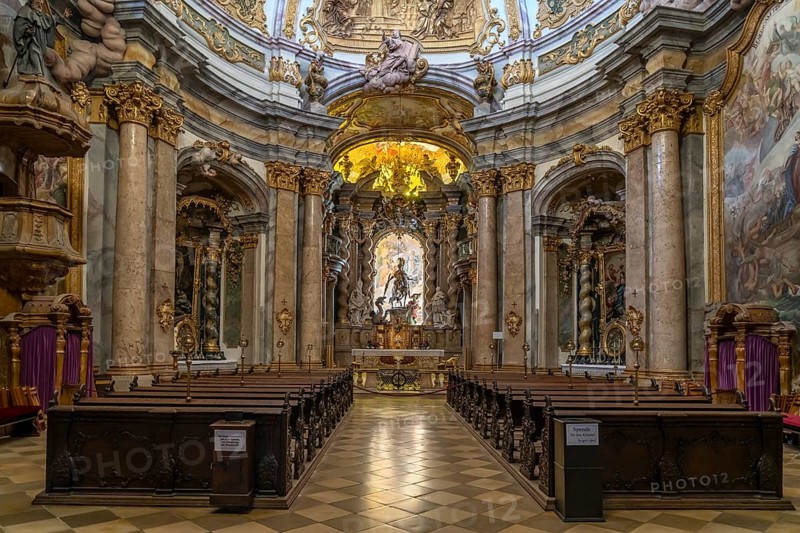 Interior of the monastery church of St. Georg Weltenburg near Weltenburg, Bavaria, Germany, Europe
