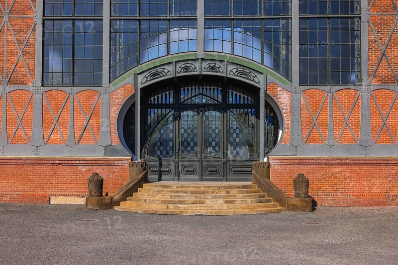 Dortmund, North Rhine-Westphalia, Germany - LWL-Industriemuseum Zeche Zollern. The Zollern Colliery is a disused coal mine in the north-west of the city of Dortmund, in the Bövinghausen district. Art nouveau entrance door to the machine hall