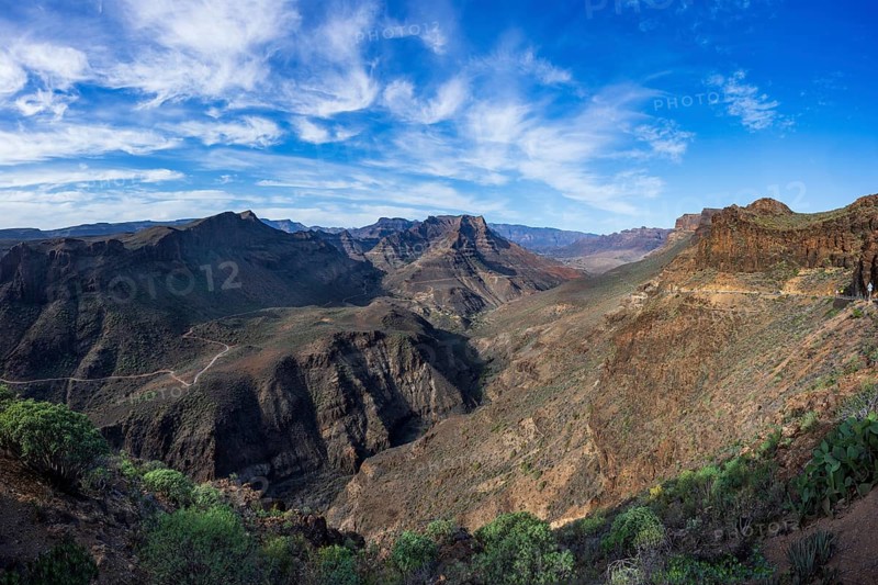 View of the Barranco de Fataga from the Degollade de las Yeguas viewpoint, Gran Canaria, Canary Islands, Spain, Europe
