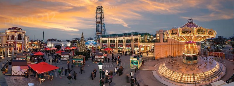 Prater Christmas market panorama sunset Vienna Austria
