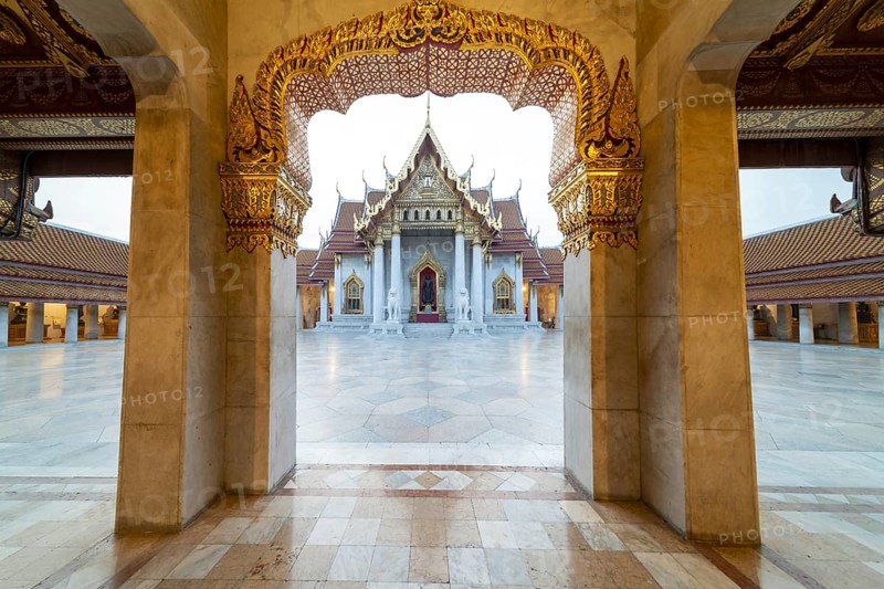 Marble temple, made of Carrara marble, Wat Benchamabopit, back of the Ubosot, temple in the Dusit district, Bangkok, Central Thailand, Thailand, Asia